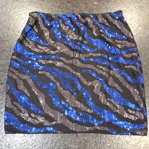 Blue and Black Sequin Mini Pencil Skirt Holiday Party Lined‎ Statement Women S